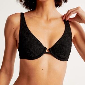 Abercrombie & Fitch Underwire Bikini Top with Smocked Fabric in Black